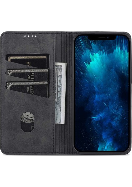 Iphone 14 Pro Telefon Kılıfı Için 6.1 Inç Anti-Güz Pu Deri Deri Folyo Cüzdan Manyetik Emilim Tam Kaplama Şok Geçirmez Telefon Black (Yurt Dışından)