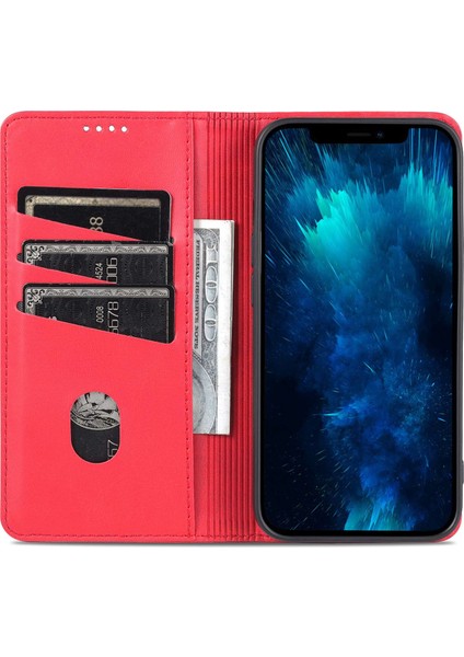 Iphone 14 Pro Telefon Kılıfı Için 6.1 Inç Anti-Güz Pu Deri Deri Folio Cüzdan Manyetik Emilim Tam Kaplama Şok Geçirmez Telefon-Kırmızı (Yurt Dışından)