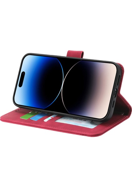 Iphone 14 Pro Telefon Kılıfı Için Dierfeng Df-03 Çizgileri Baskılı Pu Derisi Manyetik Toka Cüzdan Stand Kapak-Kırmızı (Yurt Dışından) fırsatları