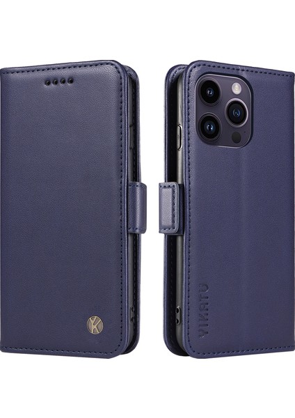 Iphone 14 Pro Cüzdan Kılıf Anti-Drop Telefon Kabuk Sapfire Için Pu Deri Flip Kapak (Yurt Dışından)