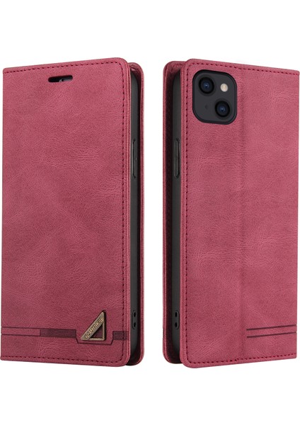 Iphone 14 Için Anti-Drop Rfıd Engelleme Cilt Duygu Hissediyor Pu Deri Standı Cüzdan Telefon Case-Dark Kırmızı (Yurt Dışından)