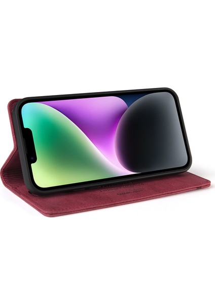 Iphone 14 Için Anti-Drop Rfıd Engelleme Cilt Duygu Hissediyor Pu Deri Standı Cüzdan Telefon Case-Dark Kırmızı (Yurt Dışından) modelleri