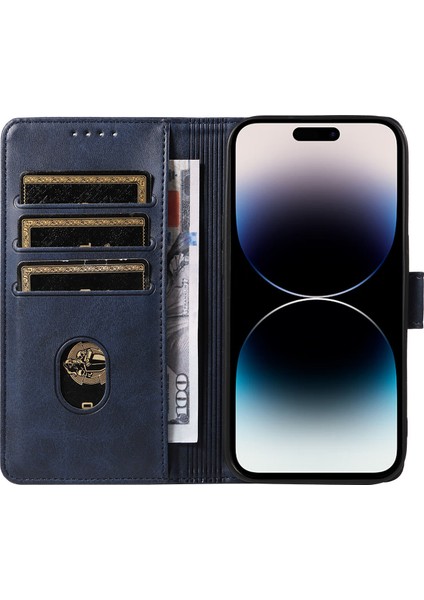 Iphone 14 Pro Full Koruma Cep Telefonu Kapağı Stand Cüzdan Mavisi ile Kare Deri Telefon Kılıfı (Yurt Dışından) fiyatları