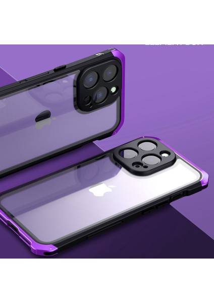 Iphone 14 Pro Telefon Kılıfı Eleman Kutusu Bırakma Koruması 3 Parçalı Tasarım Mobil Kapak Metal +Temperli Cam Cep Telefonu Geri Kılıf Kapak Kara Gümüş (Yurt Dışından)