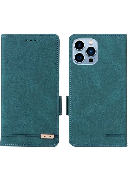 Iphone 14 Pro Telefon Kılıfı 6.1 Inç Pu Deri Şok Donanım Tasarım Standı Stand Anti-Çizik Folio Flip Kapak-Mavi (Yurt Dışından)