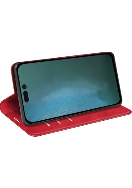 Iphone 14 Pro Telefon Kılıfı 6.1 Inç Yumuşak Ten Duygu Deri Folio Kitap Flip Cover Yatay Görüntüleme Standı Manyetik Emilim Telefon Vaka-Kırmızı (Yurt Dışından) fiyatları