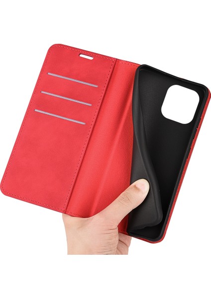 Iphone 14 Pro Telefon Kılıfı 6.1 Inç Yumuşak Ten Duygu Deri Folio Kitap Flip Cover Yatay Görüntüleme Standı Manyetik Emilim Telefon Vaka-Kırmızı (Yurt Dışından) fırsatları
