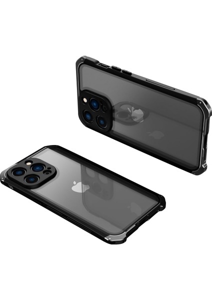 Iphone 14 Pro Telefon Kılıfı Eleman Box Damla Koruması 3 Parçalı Tasarım Mobil Kapak Metal +Temperli Cam Cep Telefonu Geri Kılıf Kapak Black (Yurt Dışından)