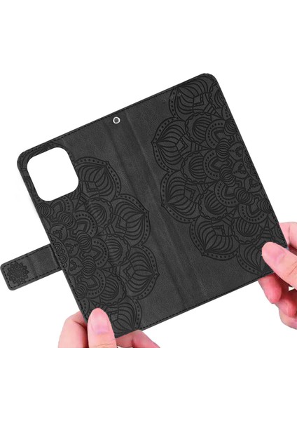 Iphone 14 Pro Telefon Kılıfı 6.1 Inç Baskılı Mandala Çiçek Cüzdan Kılıfı Pu Derisi Yumuşak Tpu Folio Flip Kapak Strap-Black (Yurt Dışından) fırsatları