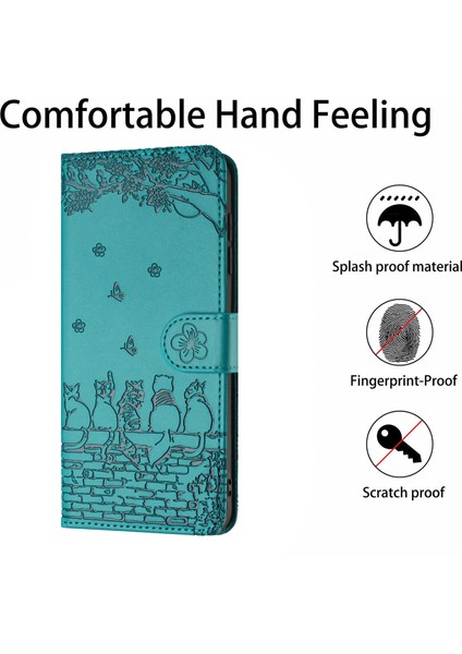 Iphone 14 Pro Için Cüzdan Telefon Kılıfı Pu Deri Duvar Kedileri Strap-Mavi ile Baskılı Kapak (Yurt Dışından)