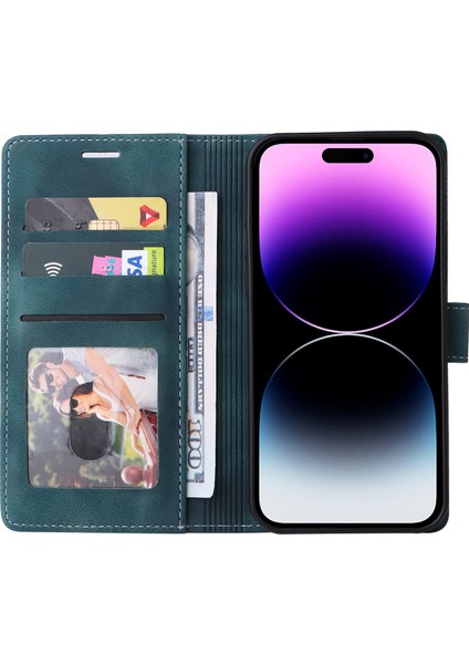 Iphone 14 Pro Pu Deri Telefon Kılıfı Için Cüzdan Yeşili ile Cilt Damla Damla Geçirmez Stand Kabuğu (Yurt Dışından) modelleri