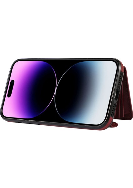 Iphone 14 Pro Phone Case Pu Deri+Tpu Kırpma Kanıtı Kickstand Kapak Rfıd Engelleme Kartı Torba-Kırmızı (Yurt Dışından)
