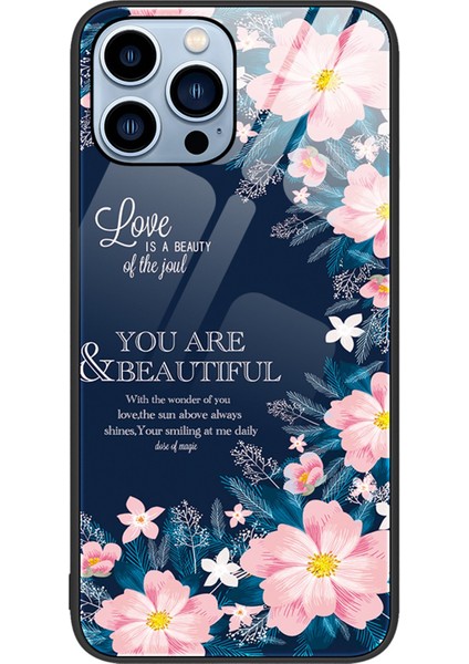 Iphone 14 Pro Telefon Kılıfı Için 6.1 Inç Koruyucu Kabuk Desen Baskı Temperli Cam Sert Pc+Yumuşak Tpu Cep Telefonu Kapak Pembe (Yurt Dışından)