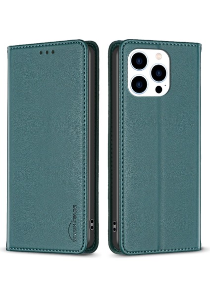 Iphone 14 Pro Pu Deri Kılıf Cep Telefonu Stand Kapak Yeşil (Yurt Dışından)