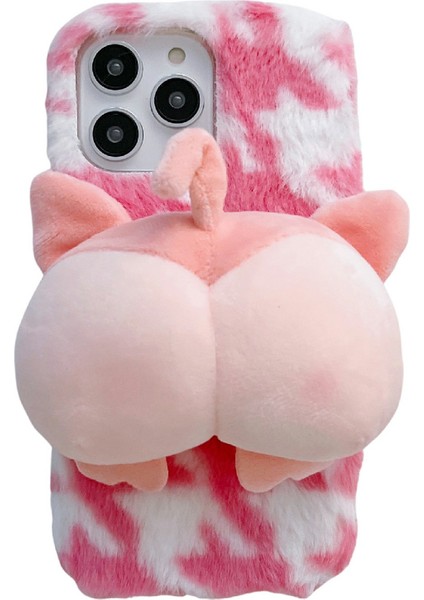 Iphone 14 Pro Fone Case Için Maymun Butt Bebeği Dekor Yumuşak Kabarık Peluş+Tpu Karakter Anti Koruyucu Kapak Pembe (Yurt Dışından)