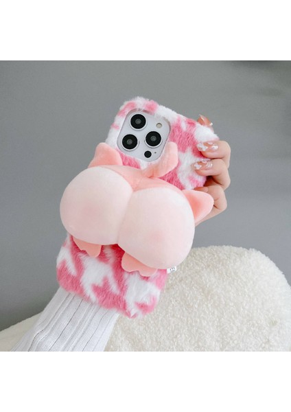 Iphone 14 Pro Fone Case Için Maymun Butt Bebeği Dekor Yumuşak Kabarık Peluş+Tpu Karakter Anti Koruyucu Kapak Pembe (Yurt Dışından) modelleri
