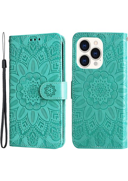 Iphone 14 Pro Telefon Kılıfı 6.1 Inç Ayçiçeği Desenli Pu Deri Dergisi Damla Damla Koruma Kılıfı Çizgiye Dönüş Yeşil (Yurt Dışından)