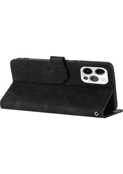 Iphone 14 Pro Telefon Kılıfı Için Baskılı Çiçek Deseni Pu Deri Deri Flip Stand Cüzdan Kabuğu Strap-Black (Yurt Dışından) fırsatları