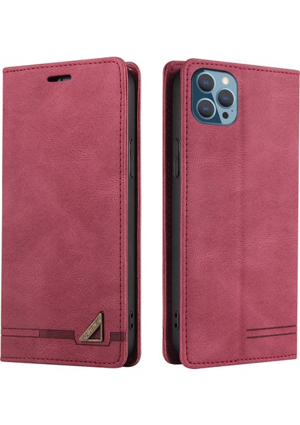 Iphone 14 Pro Telefon Kılıfı Için Çırpma Dayanıklı Rfıd Engelleme Cilt Touch Hissed Hissed Pu Deri Stand Cüzdan Telefon Vaka-Dark Kırmızı (Yurt Dışından)