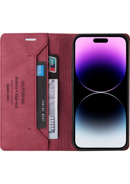 Iphone 14 Pro Telefon Kılıfı Için Çırpma Dayanıklı Rfıd Engelleme Cilt Touch Hissed Hissed Pu Deri Stand Cüzdan Telefon Vaka-Dark Kırmızı (Yurt Dışından) fiyatları