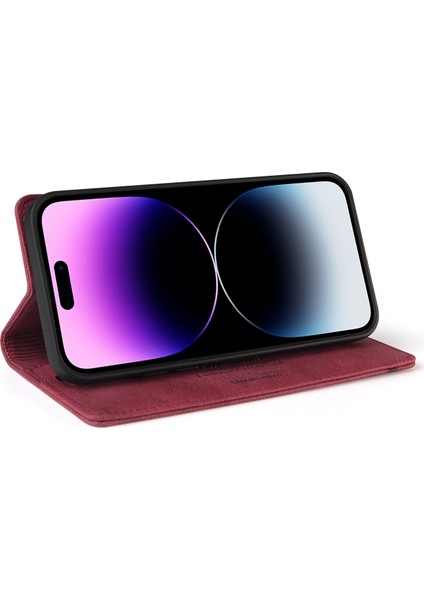 Iphone 14 Pro Telefon Kılıfı Için Çırpma Dayanıklı Rfıd Engelleme Cilt Touch Hissed Hissed Pu Deri Stand Cüzdan Telefon Vaka-Dark Kırmızı (Yurt Dışından) modelleri