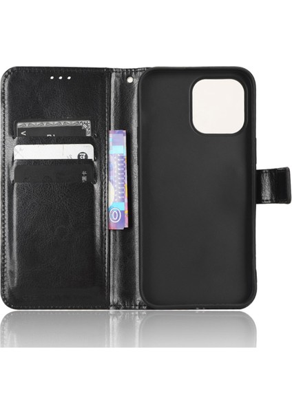Iphone 14 Pro Telefon Kılıfı 6.1 Inç Şok Geçirmez Pu Deri Foli Flip Çılgın At Dokusu Giyim Dayanıklı Cep Telefon Kapağı Cüzdan-Black (Yurt Dışından) fırsatları