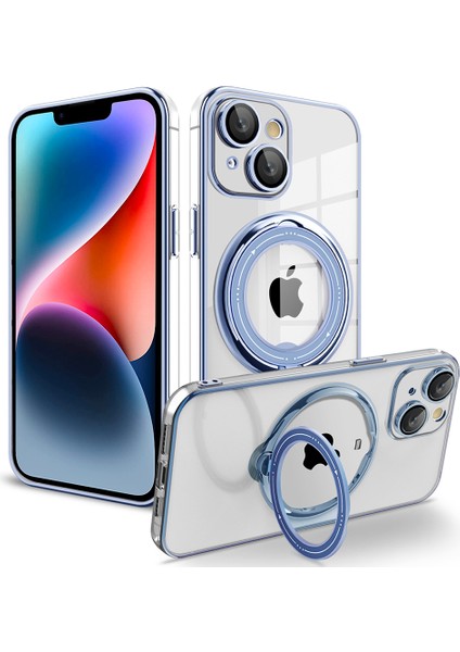 Iphone 14 Anti-Drop Pc+Tpu Telefon Kılıfı Dönebilir Yüzük Kickstand Cover Magsafe-Mavi ile Uyumlu (Yurt Dışından)