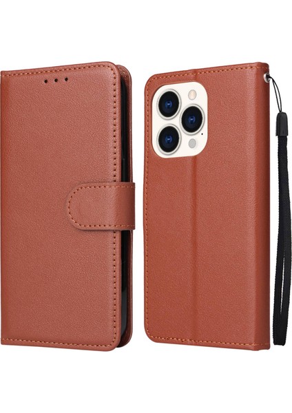 Iphone 14 Pro Telefon Kılıfı 6.1 Inç Katlanabilir Stand Kapağı Folio Flip Pu Deri Cüzdan Hücresi Lanyard-Brown (Yurt Dışından)