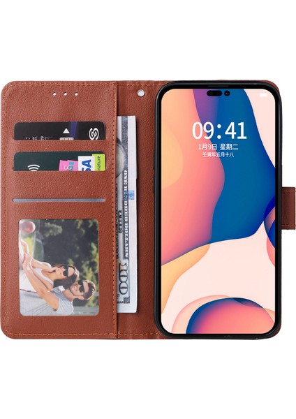 Iphone 14 Pro Telefon Kılıfı 6.1 Inç Katlanabilir Stand Kapağı Folio Flip Pu Deri Cüzdan Hücresi Lanyard-Brown (Yurt Dışından)