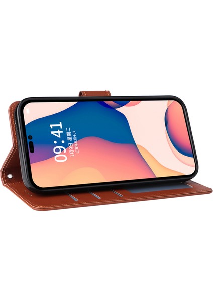 Iphone 14 Pro Telefon Kılıfı 6.1 Inç Katlanabilir Stand Kapağı Folio Flip Pu Deri Cüzdan Hücresi Lanyard-Brown (Yurt Dışından)