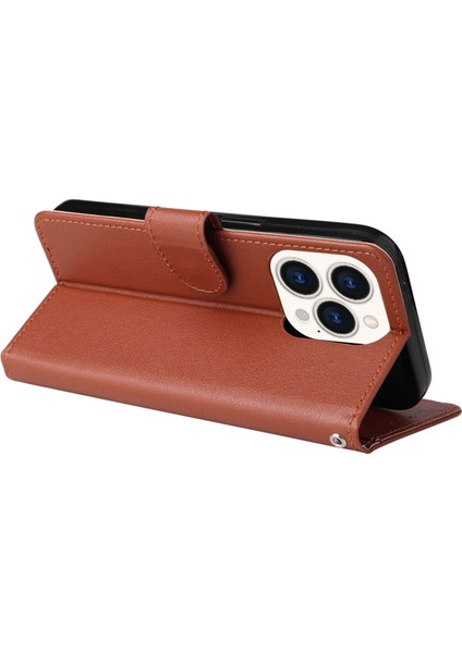 Iphone 14 Pro Telefon Kılıfı 6.1 Inç Katlanabilir Stand Kapağı Folio Flip Pu Deri Cüzdan Hücresi Lanyard-Brown (Yurt Dışından)