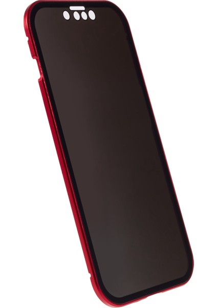 Iphone 14 Telefon Kasası Anti-Casus Metal Çerçeve+Çift Taraflı Temperli Cam Manyetik Tam Koruma Kapak-Kırmızısı (Yurt Dışından) modelleri