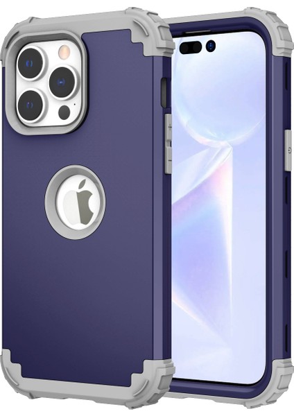Iphone 14 Pro Telefon Kılıfı Için 6.1 Inç 3'ü 1 Arada Silikon+Pc Hibrid Kapak Tıkan Köşeler Tasarlama Cep Telefonu Geri Dönüş Vaka-Dark Mavi (Yurt Dışından)
