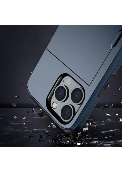 Iphone 14 Pro 6.1 Inç Çizgiye Dönüş Anti Telefon Kılıf Kart Tutucu Yumuşak Tpu+Sert Pc Hybrid Cover-Dark Mavi (Yurt Dışından)