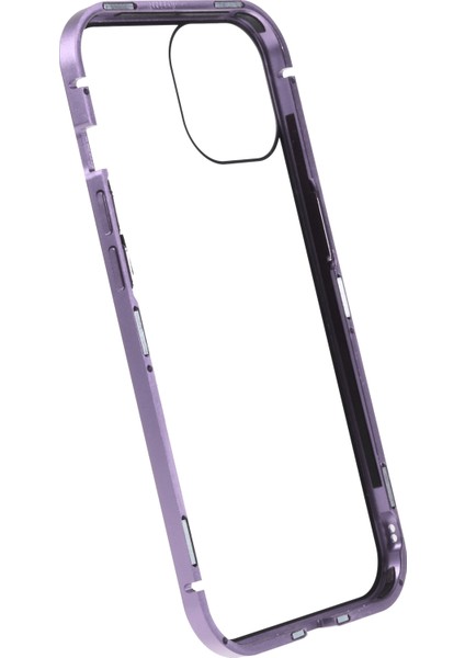 Iphone 14 Telefon Kasası Anti-Casus Metal Çerçeve+Çift Taraflı Temperli Cam Manyetik Tam Koruma Kapak-Mor (Yurt Dışından) fiyatları