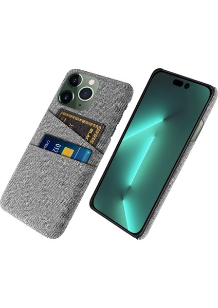 Iphone 14 Pro Fone Case Için 6.1 Inç Bez+Pc Çift Katmanlı Bez Doku Çift Kart Yuvaları Koruyucu Kapak Işık Gri (Yurt Dışından)