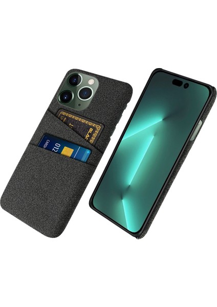 Iphone 14 Pro Fone Case Için 6.1 Inç Kumaş+Pc Çift Katmanlı Kumaş Doku Çift Kart Yuvaları Koruyucu Kapak Black (Yurt Dışından)