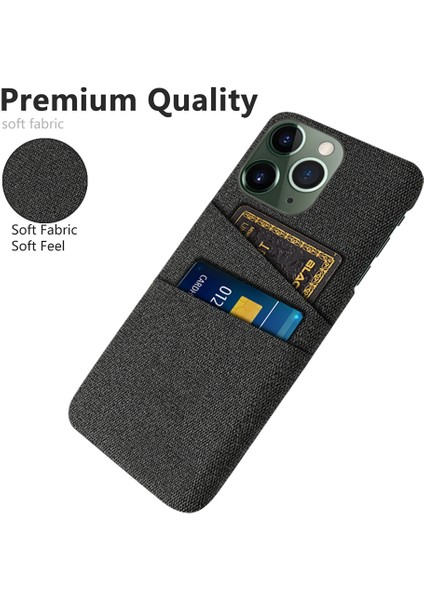 Iphone 14 Pro Fone Case Için 6.1 Inç Kumaş+Pc Çift Katmanlı Kumaş Doku Çift Kart Yuvaları Koruyucu Kapak Black (Yurt Dışından) modelleri