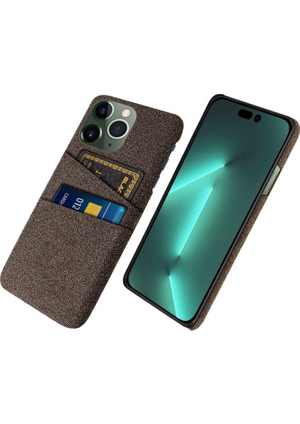 Iphone 14 Pro Fone Case 6.1 Inç Bez+Pc Çift Katmanlı Bez Doku Çift Kart Yuvaları Koruyucu Kapak Kahverengi (Yurt Dışından)