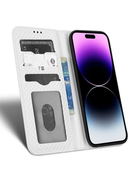 Iphone 14 Pro Telefon Kılıfı Için Cüzdan Manyetik Kapatma Koruyucu Kapak Izgara Dokusu Pu Deri Stand Kılıf Beyaz (Yurt Dışından) fiyatları
