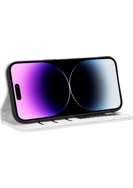 Iphone 14 Pro Telefon Kılıfı Için Cüzdan Manyetik Kapatma Koruyucu Kapak Izgara Dokusu Pu Deri Stand Kılıf Beyaz (Yurt Dışından) modelleri