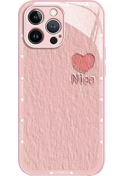 Iphone 14 Pro Telefon Kılıfı Temperli Cam+Tpu Telefon Kapağı Metal Boya Kalp Dekor Yağlı Boya Telefon Kılıfı Pembe (Yurt Dışından)