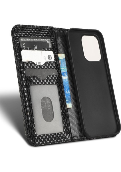 Iphone 14 Pro Telefon Kılıfı Için Cüzdan Manyetik Kapatma Koruyucu Kapak Izgara Dokusu Pu Deri Stand Kılıf Black (Yurt Dışından) fırsatları