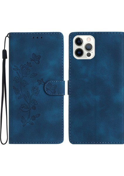 Iphone 14 Pro Full Koruma Deri Kılıf Çiçek Kartesi Cüzdan Stand Telefon Kapak Mavisi (Yurt Dışından)