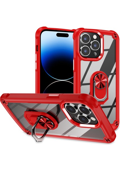 Iphone 14 Pro Koruyucu Geri Kılıf Pc+Tpu Metal Ring Kickstand-Red ile Anti-Drop Anti-Çizik Kapağı (Yurt Dışından)