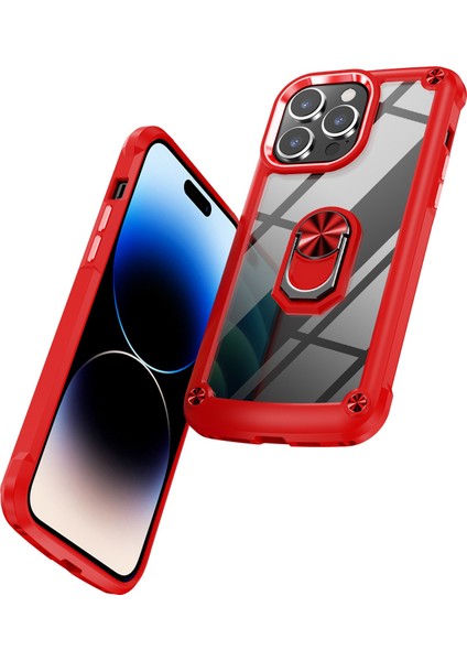 Iphone 14 Pro Koruyucu Geri Kılıf Pc+Tpu Metal Ring Kickstand-Red ile Anti-Drop Anti-Çizik Kapağı (Yurt Dışından) fiyatları