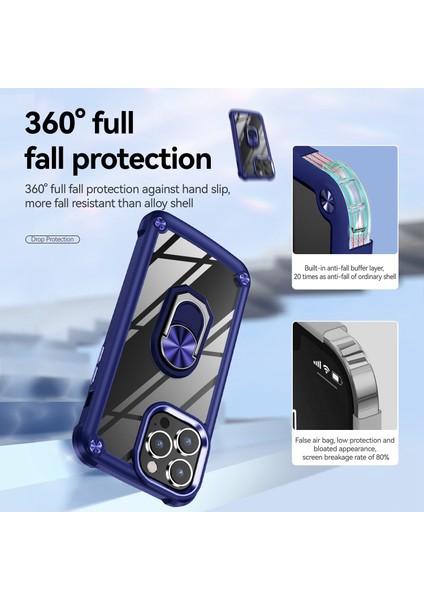 Iphone 14 Pro Fone Case Için Koruyucu Geri Kılıf Pc+Tpu Metal Ring Kickstand-Mavi (Yurt Dışından)