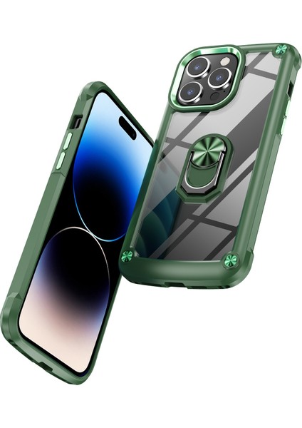 Iphone 14 Pro Fone Case Için Koruyucu Geri Kılıf Pc+Tpu Metal Ring Kickstand-Yeşil ile Kılpma Anti-Çizelge Karşıtı Kapak (Yurt Dışından) fiyatları