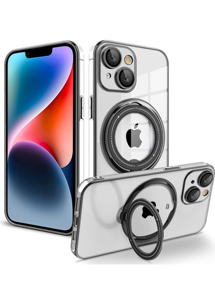 Iphone 14 Anti-Drop Pc+Tpu Telefon Kılıfı Çimlenebilir Yüzük Kickstand Cover Magsafe-Black ile Uyumlu (Yurt Dışından)
