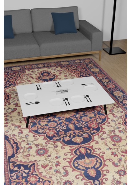 60 x 90 Cm Yer Sofrası Katlanır Ayaklı Portatif Yemek Hamur Açma Masası Beyaz